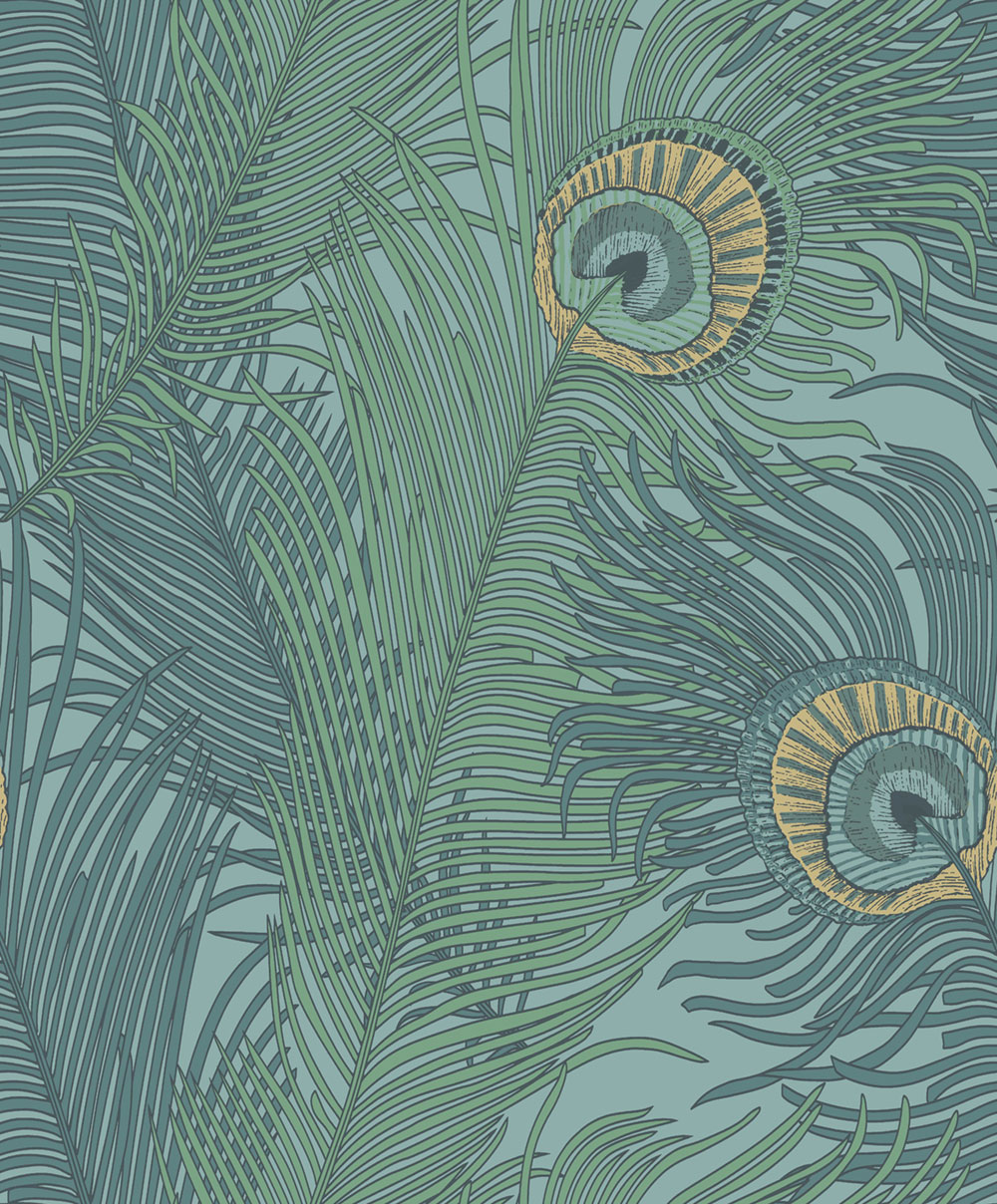 Vliestapete, grün, Pfauenfedern, NHW1045, Perla, Decoprint