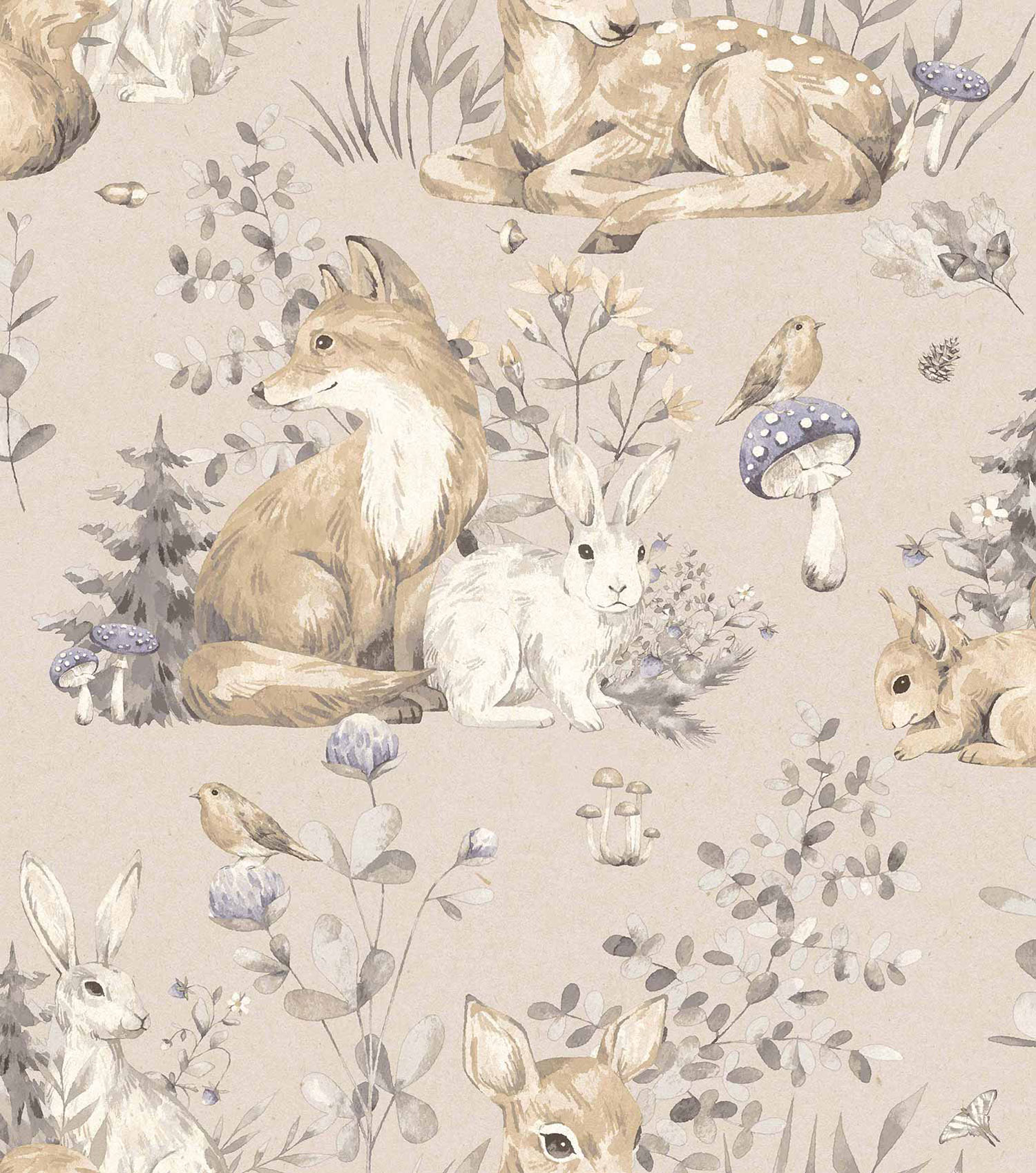 Grau-beige Kindertapete mit Tieren, 17101, MiniMe, Cristiana Masi by Parato