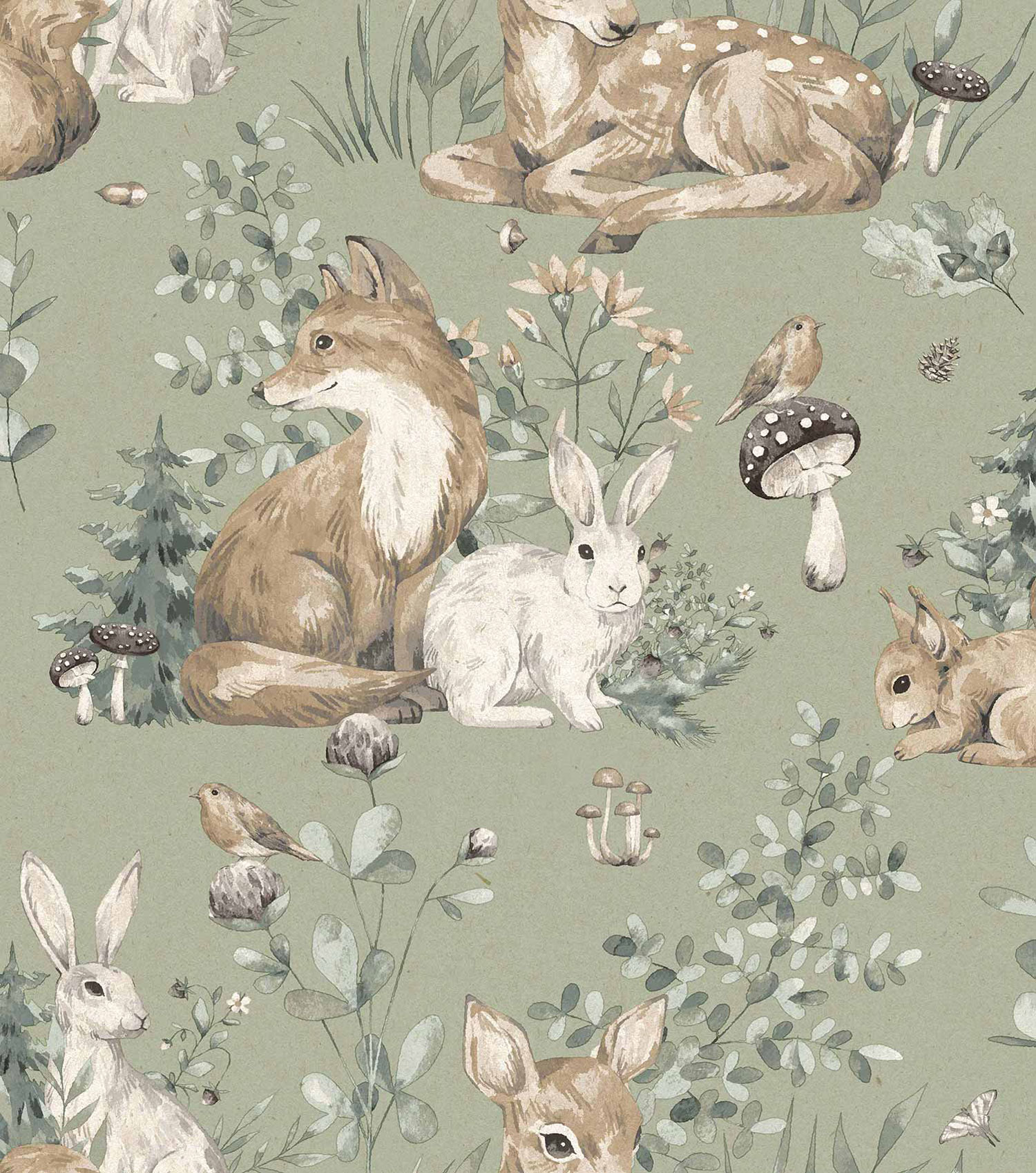 Grüne Kindertapete mit Tieren, 17105, MiniMe, Cristiana Masi by Parato