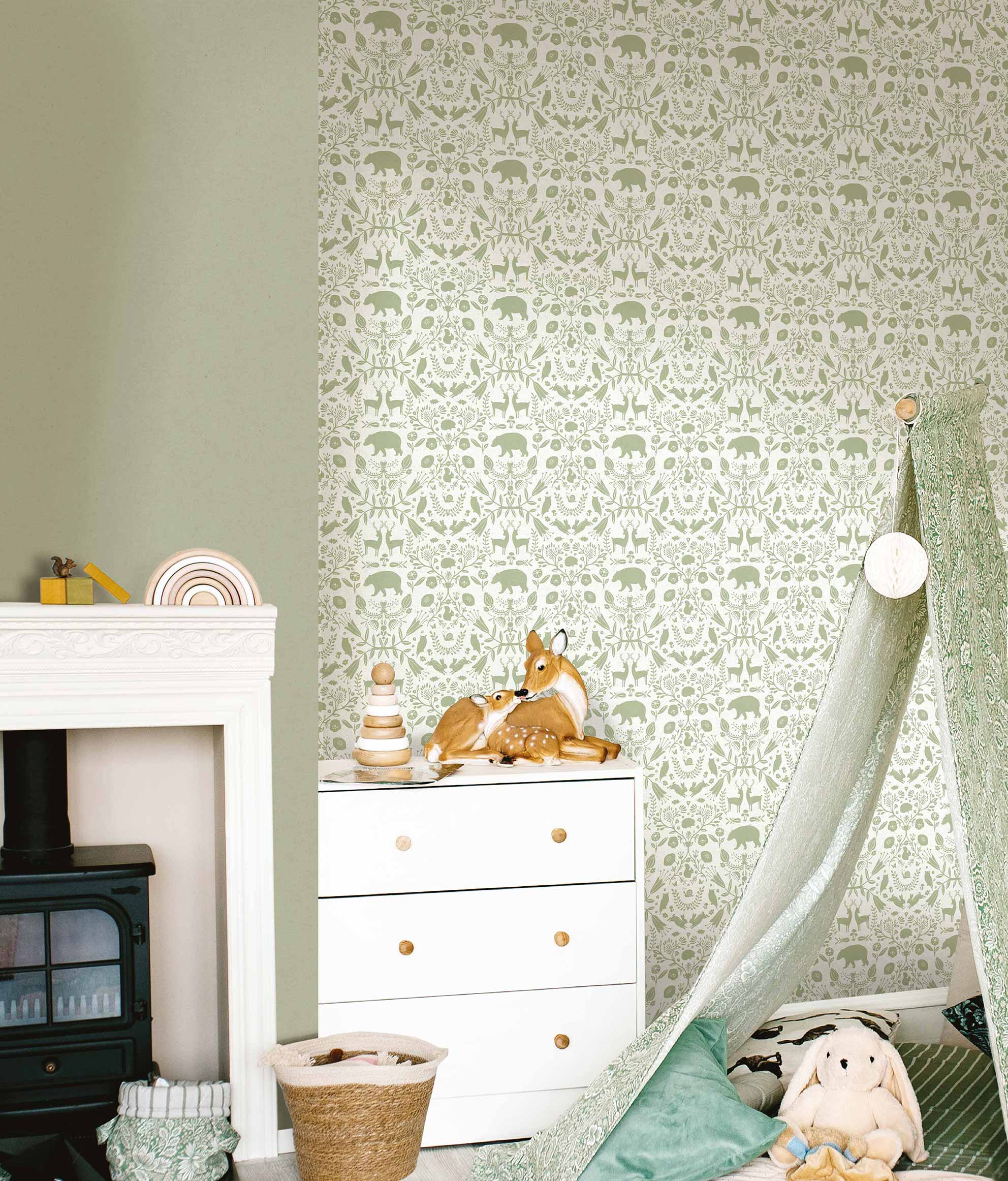 Grün-weiße Kindertapete mit Tieren, 17142, MiniMe, Cristiana Masi by Parato
