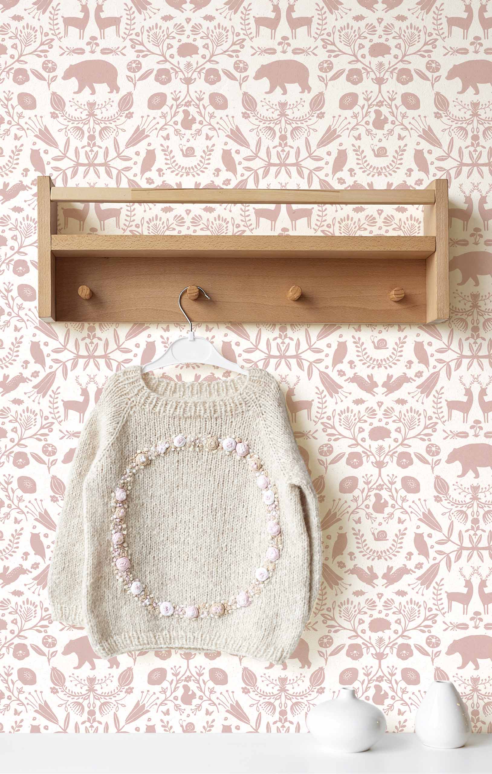 Rosa-weiße Kindertapete mit Tieren und Blumen, 17144, MiniMe, Cristiana Masi by Parato