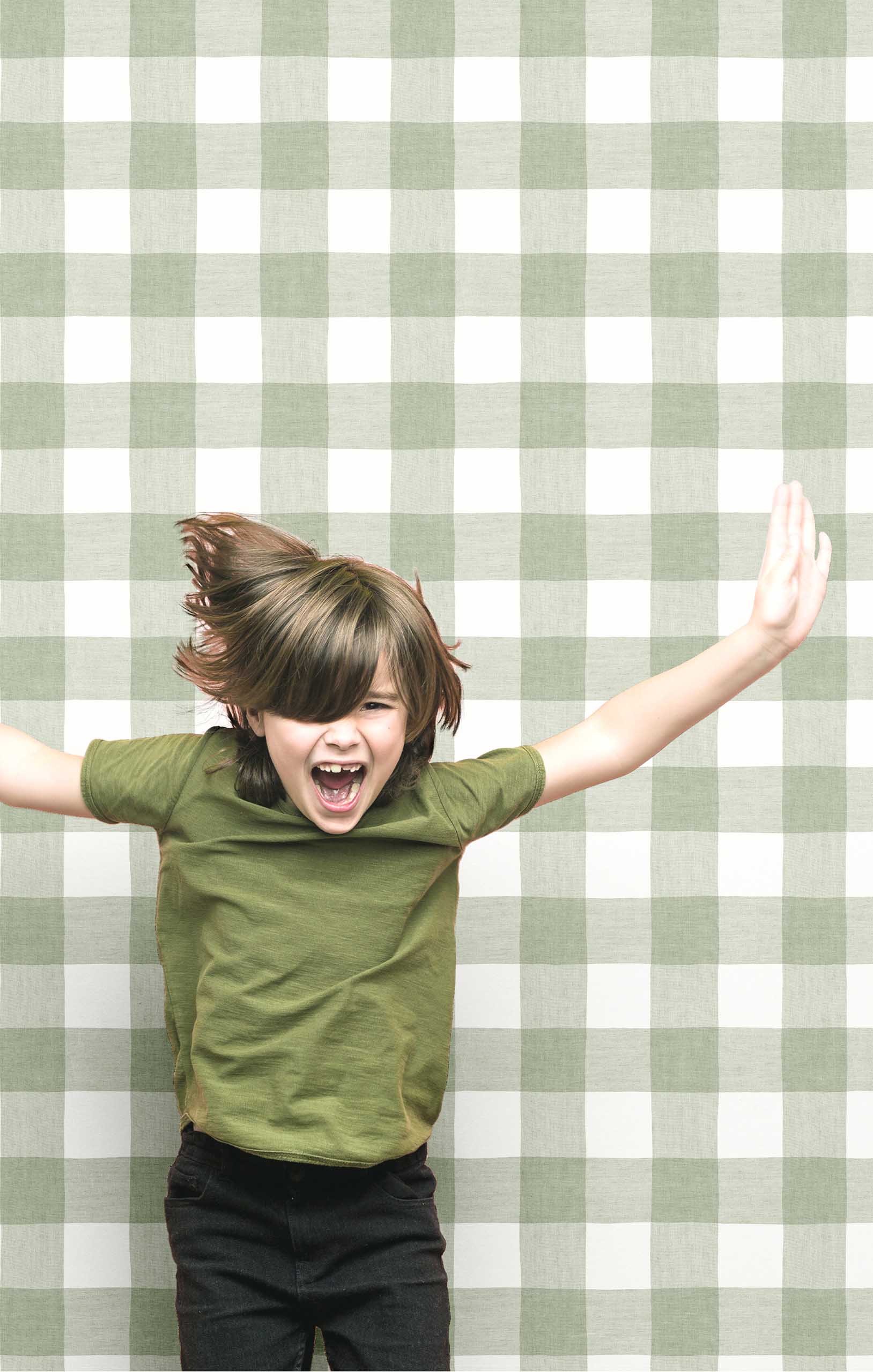 Grün-weiße Vliestapete, kariert, 17155, MiniMe, Cristiana Masi by Parato