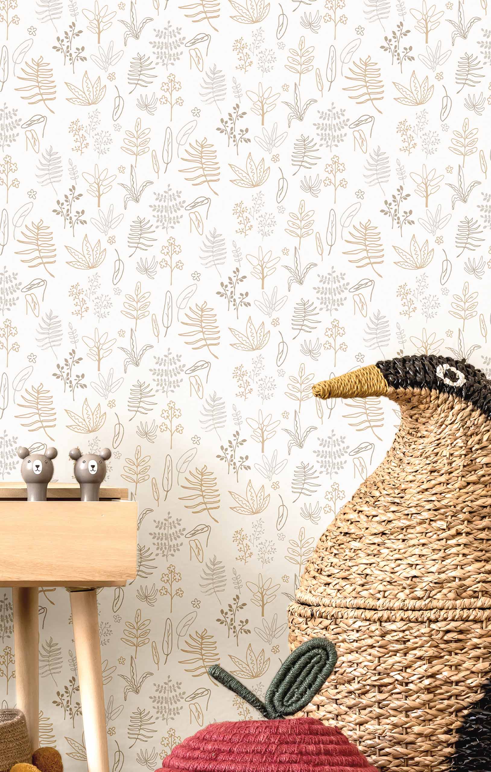 Weiße Kindertapete mit Pflanzen und Blättern, 17168, MiniMe, Cristiana Masi by Parato