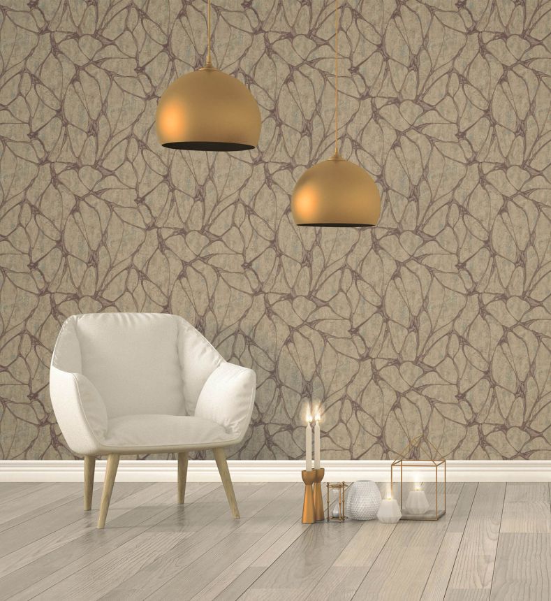 Bronzefarbene Luxustapete mit markantem Metallic-Muster, 56825, Aurum II, Limonta