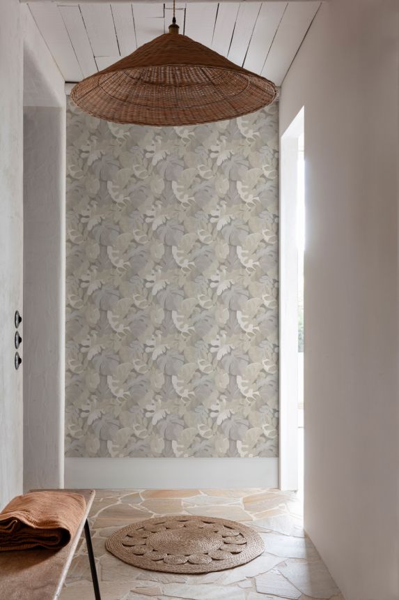Vliestapete, grau-beige, Blätter, PH3004, Perfect Harmony, Grandeco