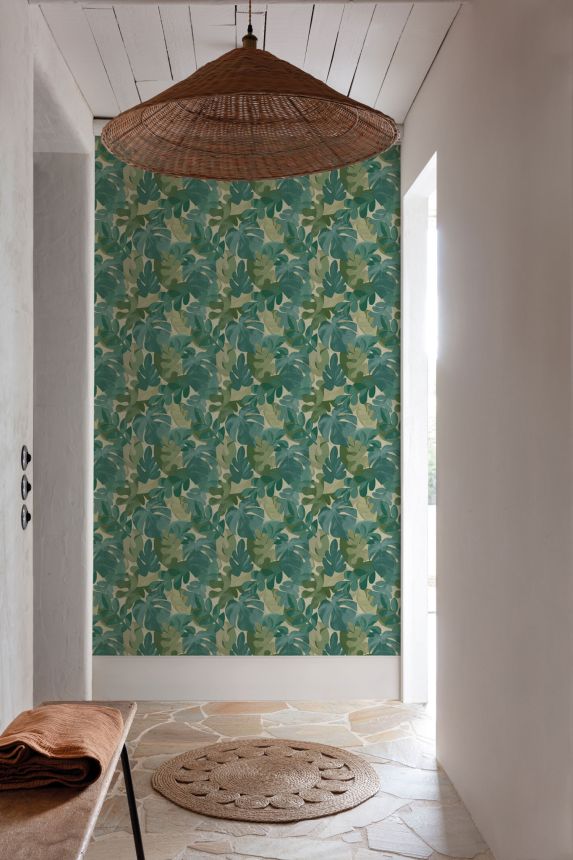 Vliestapete, blaugrün, Blätter, PH3009, Perfect Harmony, Grandeco