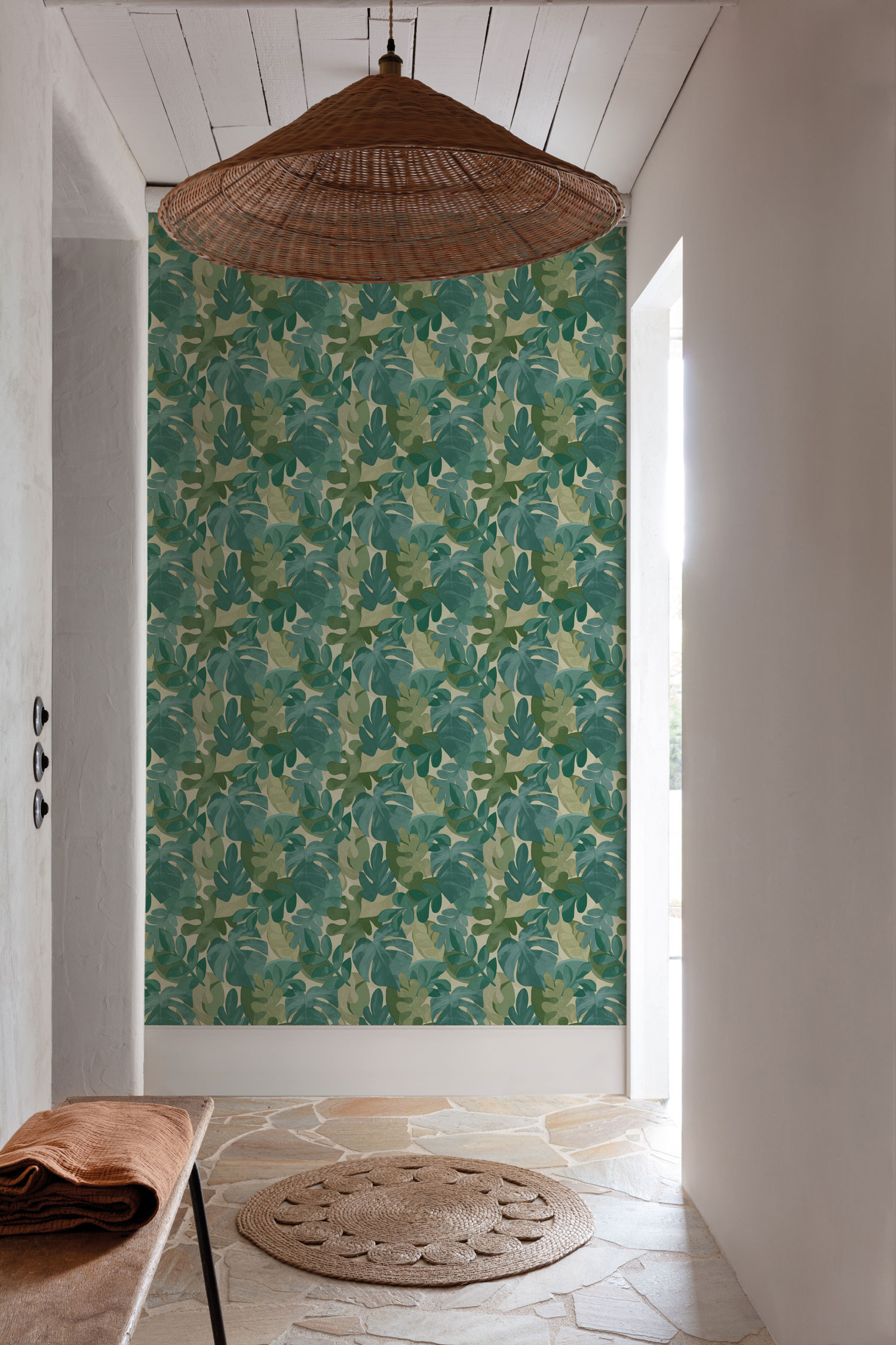 Vliestapete, blaugrün, Blätter, PH3009, Perfect Harmony, Grandeco