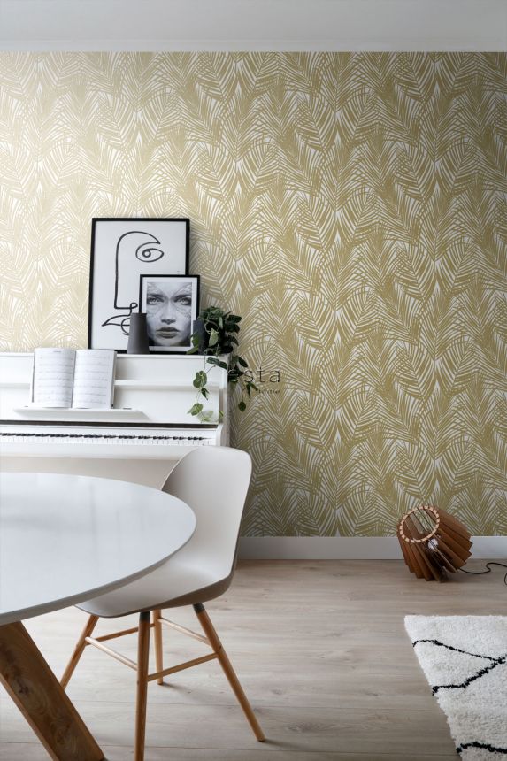 Vliestapete, Palmblätter, Weiß-Gold, 139301, Bloom, Esta Home