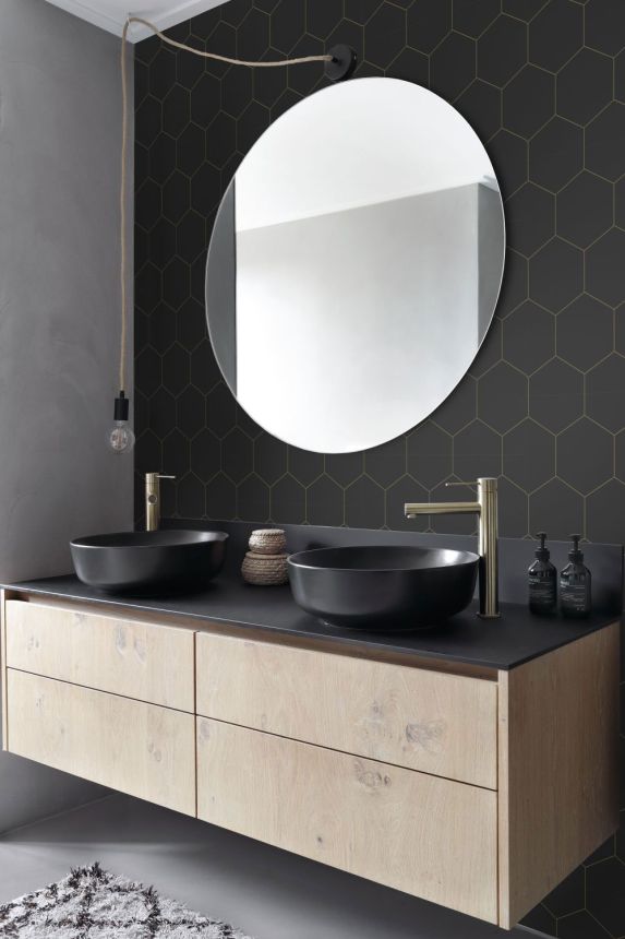 Geometrische Vliestapete, schwarz-gold, 139313, Bloom, Esta Home