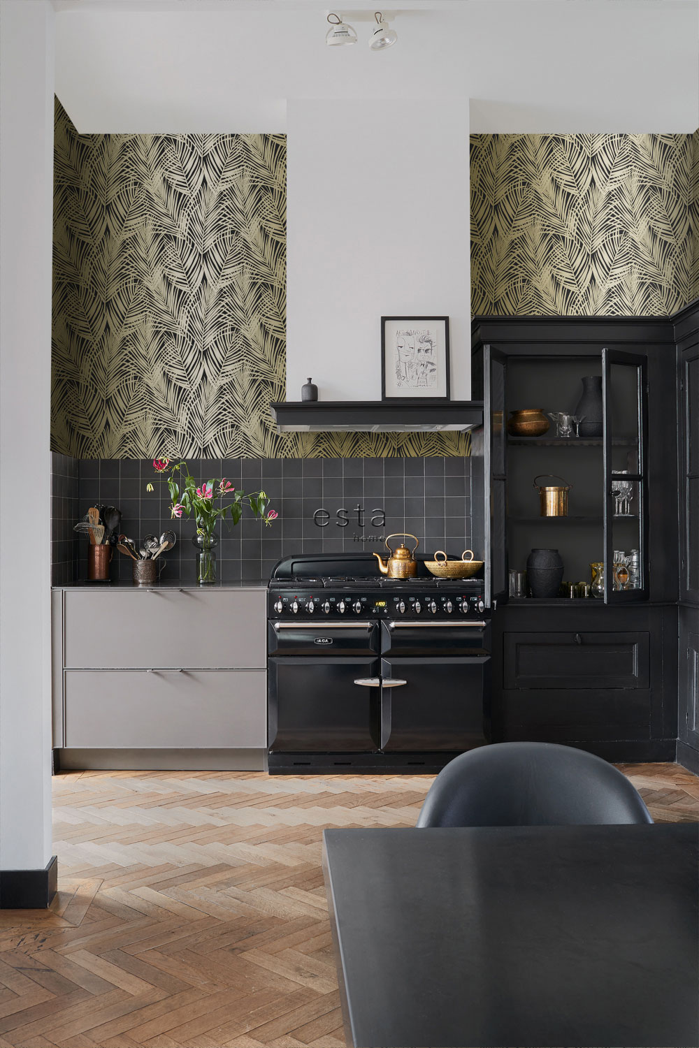 Vliestapete, Palmblätter, schwarz-gold, 139318, Bloom, Esta Home