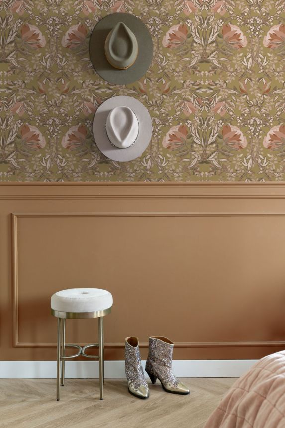 Florale Vliestapete, zlatá, 139568, Bloom, Esta Home