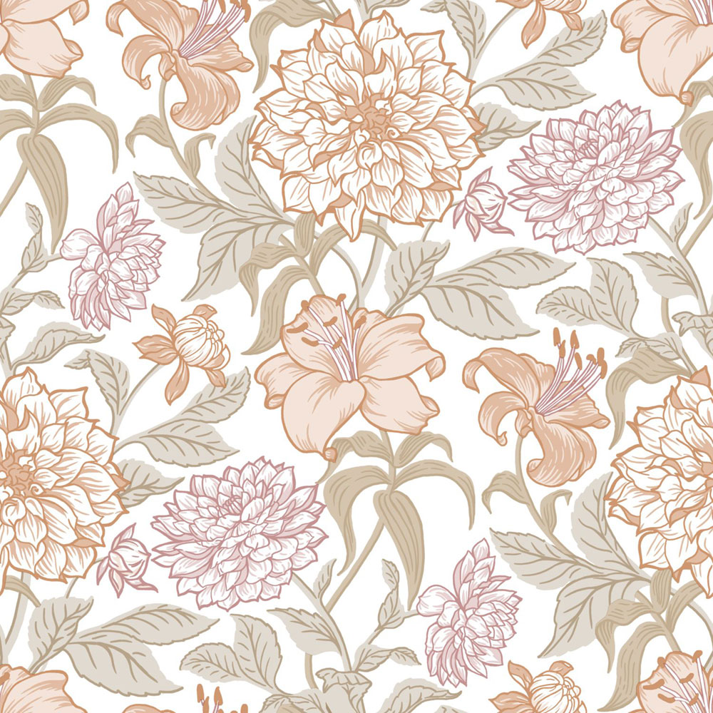 Florale Vliestapete, grün-beige, 139612, Bloom, Esta Home