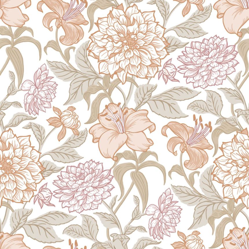 Florale Vliestapete, grün-beige, 139612, Bloom, Esta Home