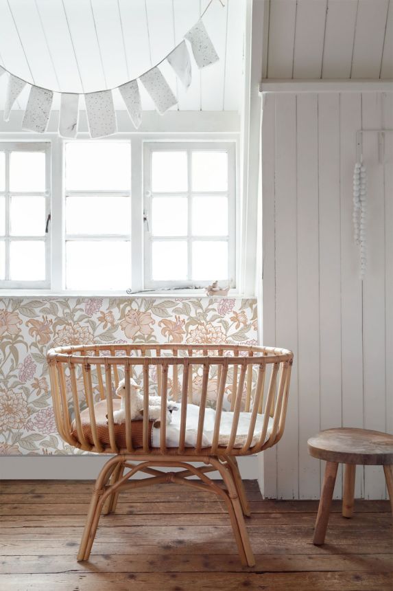 Florale Vliestapete, grün-beige, 139612, Bloom, Esta Home