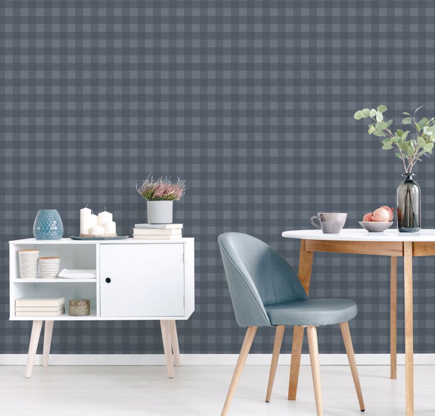 Vliestapete, blau, Würfel, kariert,  9813-1, Essential Stripes, ICH Wallcoverings