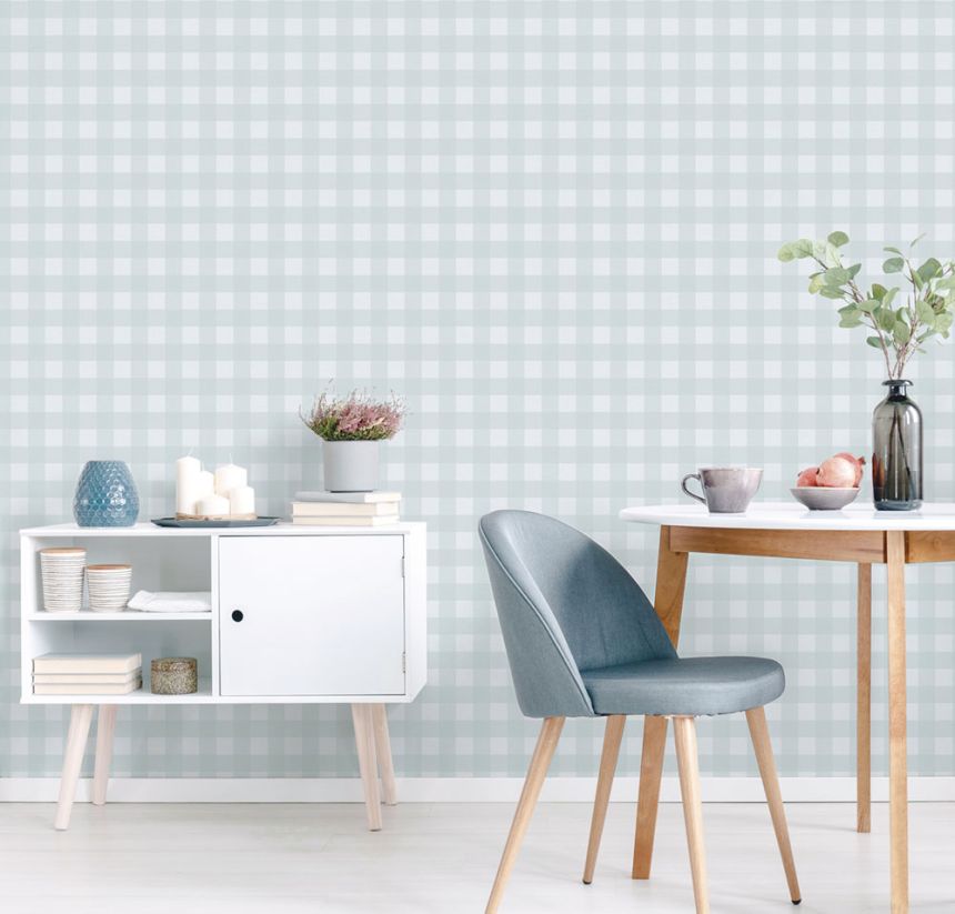 Vliestapete, blau, Würfel, kariert, 9813-4, Essential Stripes, ICH Wallcoverings, 0,53 x 10,05 m