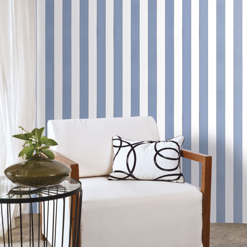Vliestapete, blau-weiß, Streifen,  5060-1, Essential Stripes, ICH Wallcoverings