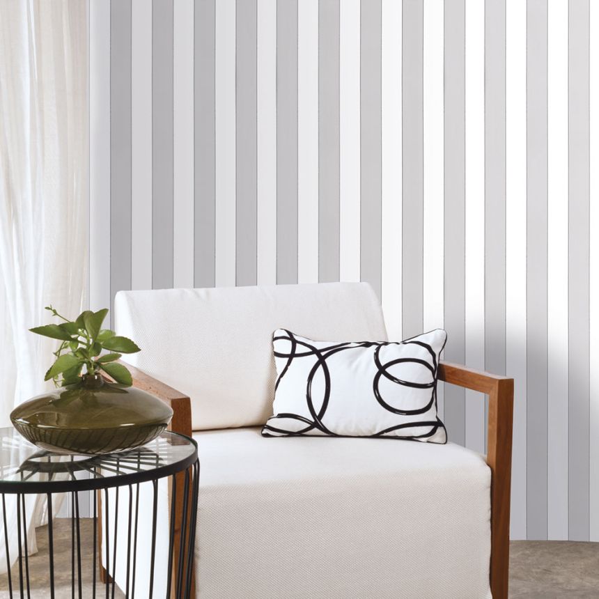 Vliestapete, grau-weiß, Streifen,  5060-2, Essential Stripes, ICH Wallcoverings