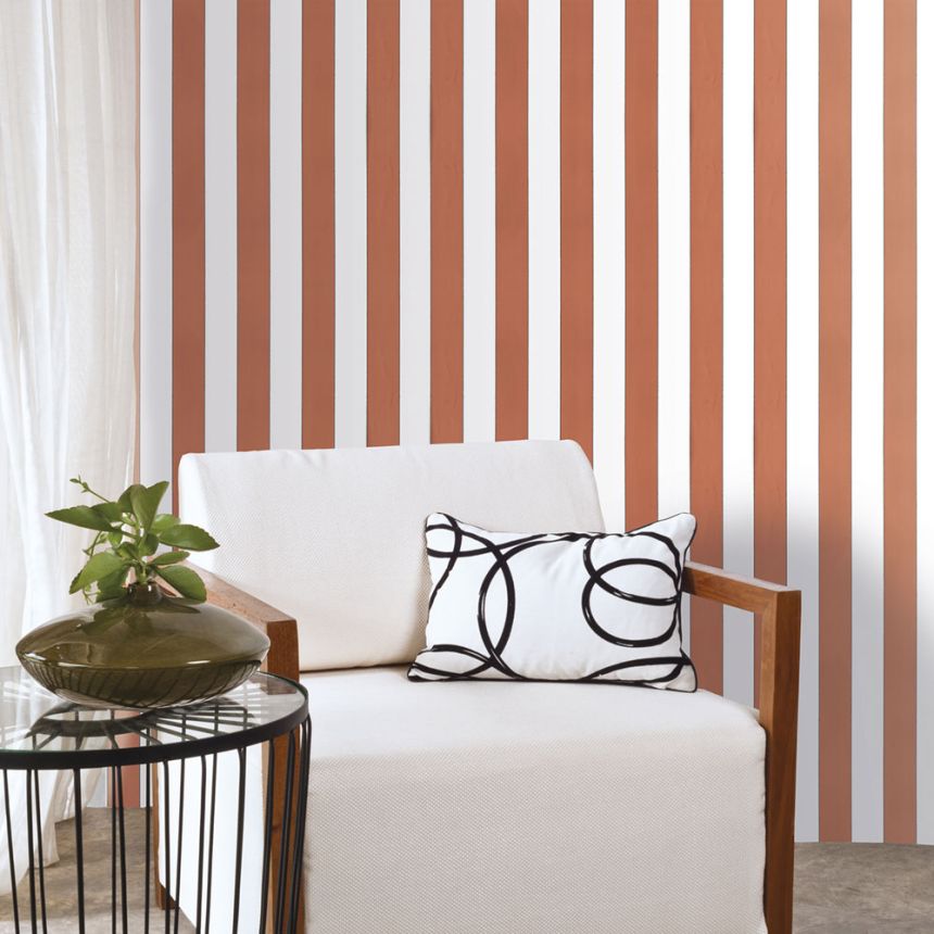Vliestapete, orange-weiß, Streifen,  5060-3, Essential Stripes, ICH Wallcoverings