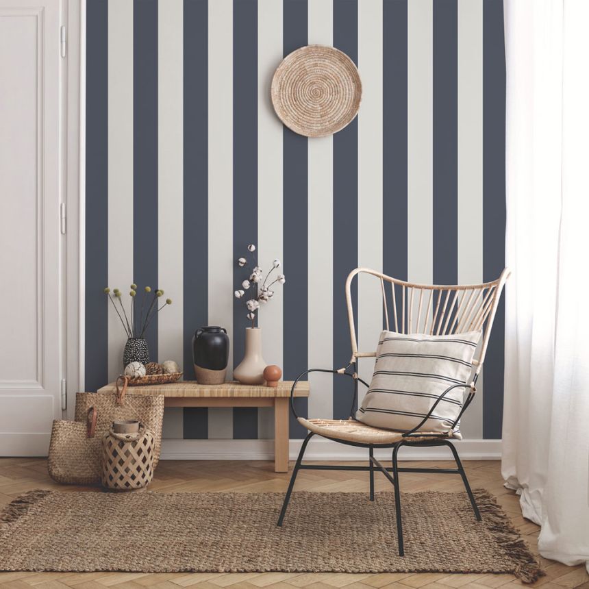 Vliestapete, blau-weiß, Streifen,  9814-1, Essential Stripes, ICH Wallcoverings