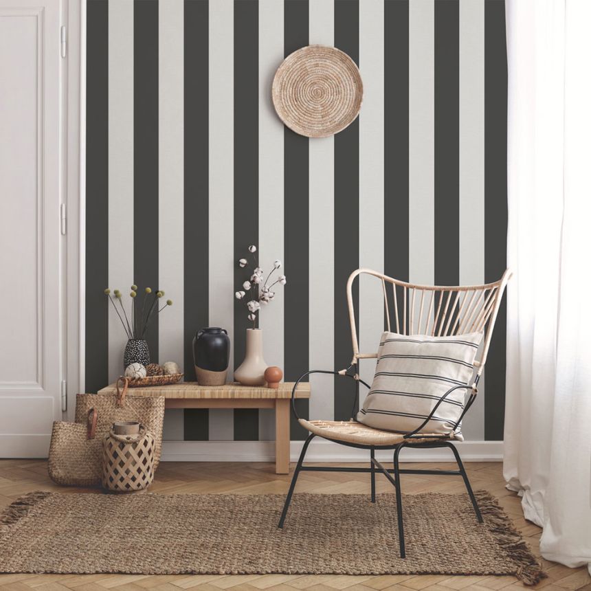 Vliestapete, schwarz-weiß, Streifen,  9814-4, Essential Stripes, ICH Wallcoverings