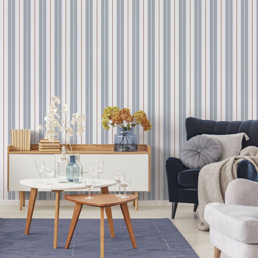 Vliestapete, blau, Streifen,  9815-1, Essential Stripes, ICH Wallcoverings
