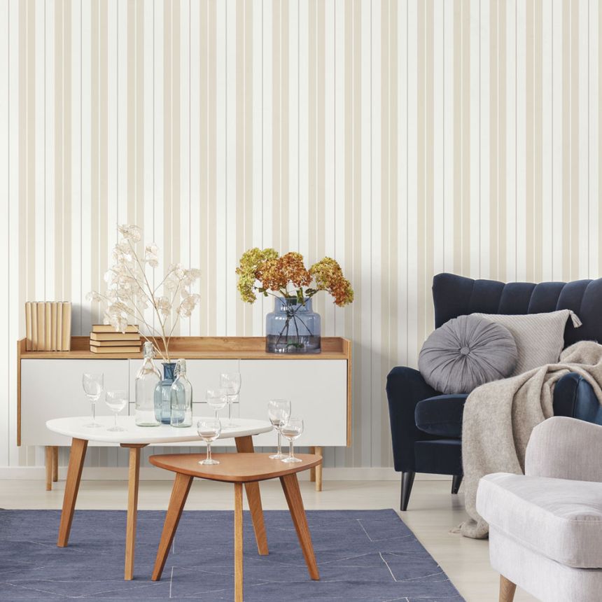 Vliestapete, beige, Streifen,  9815-2, Essential Stripes, ICH Wallcoverings