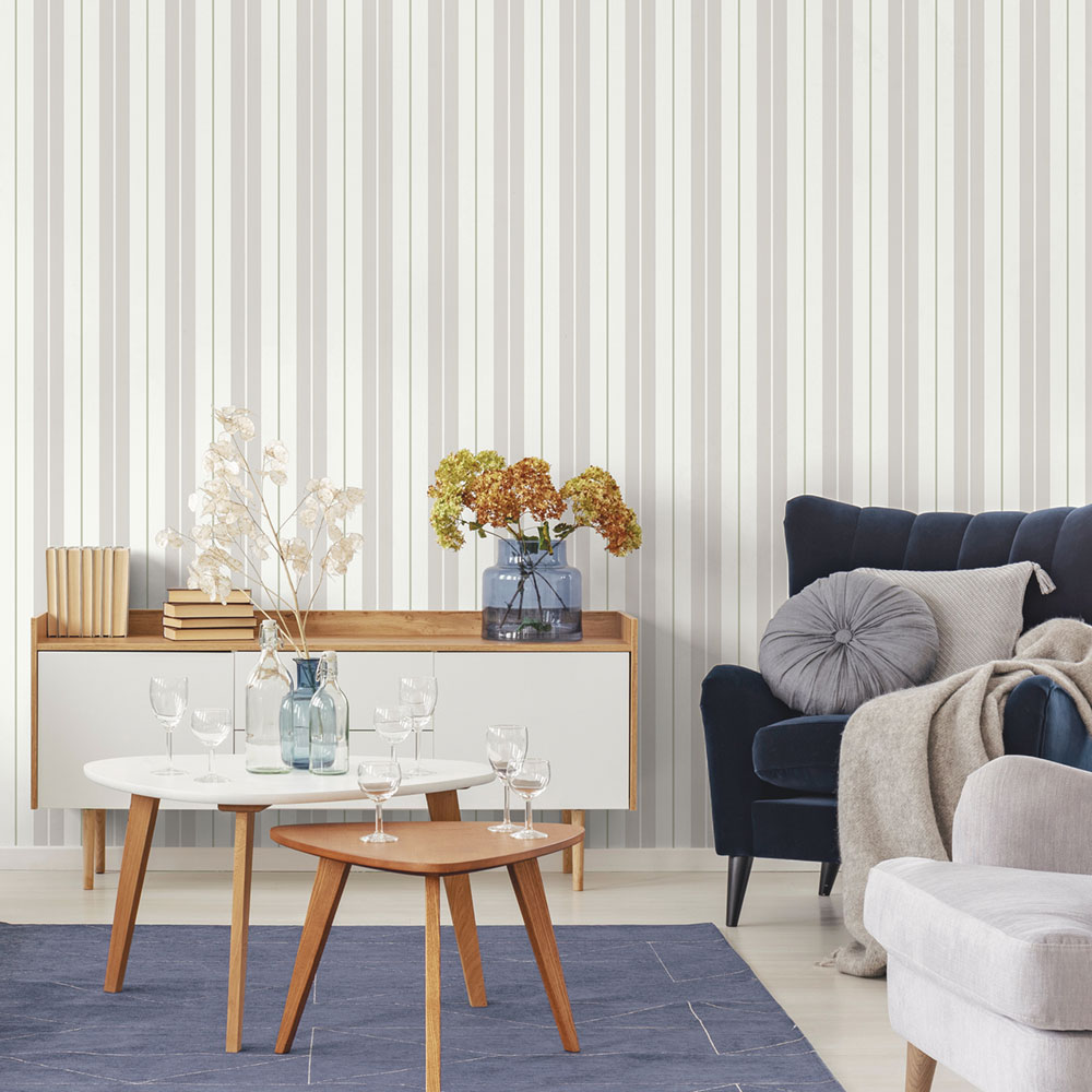 Vliestapete, grau-grün, Streifen,  9815-5, Essential Stripes, ICH Wallcoverings