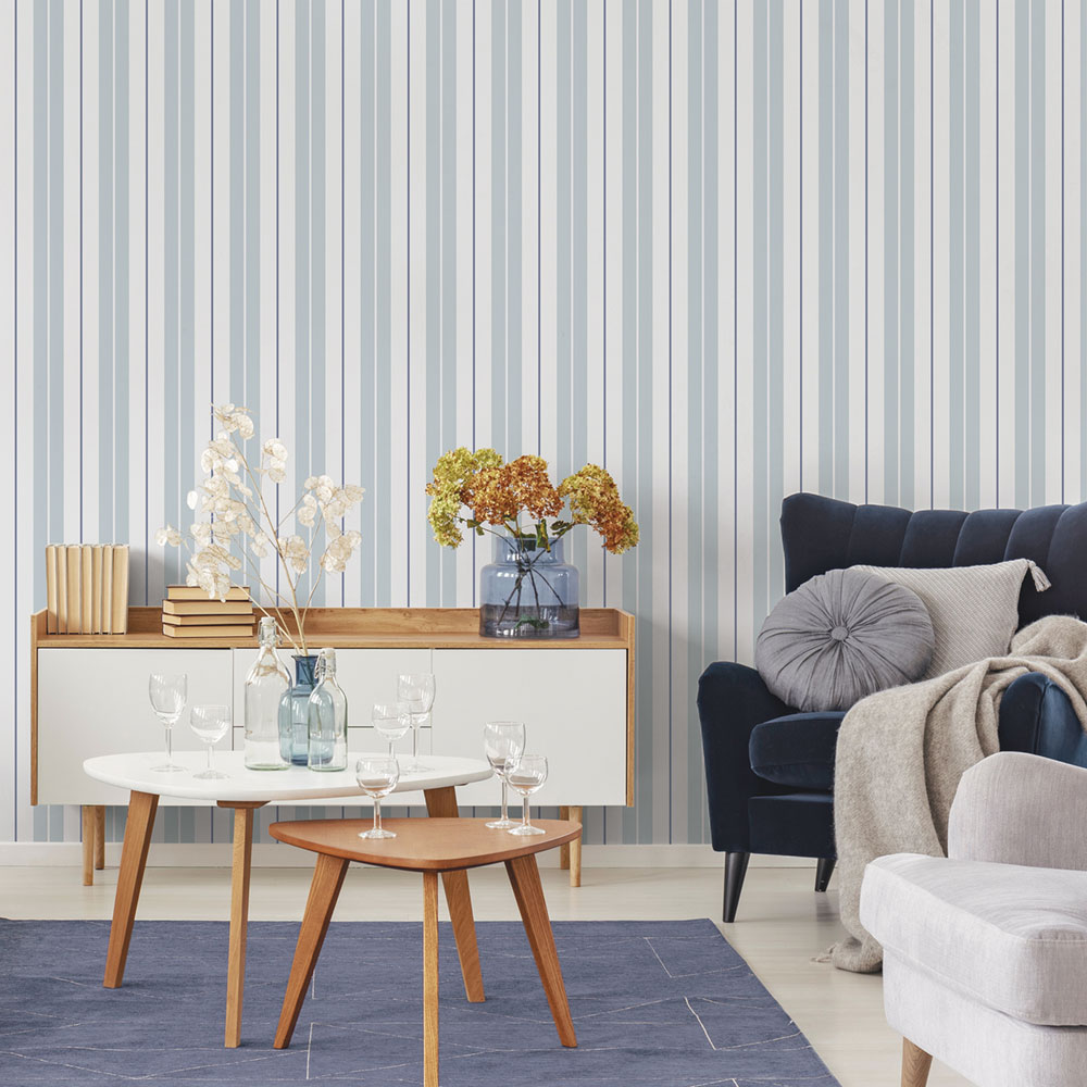 Vliestapete, blau, Streifen,  9815-6, Essential Stripes, ICH Wallcoverings