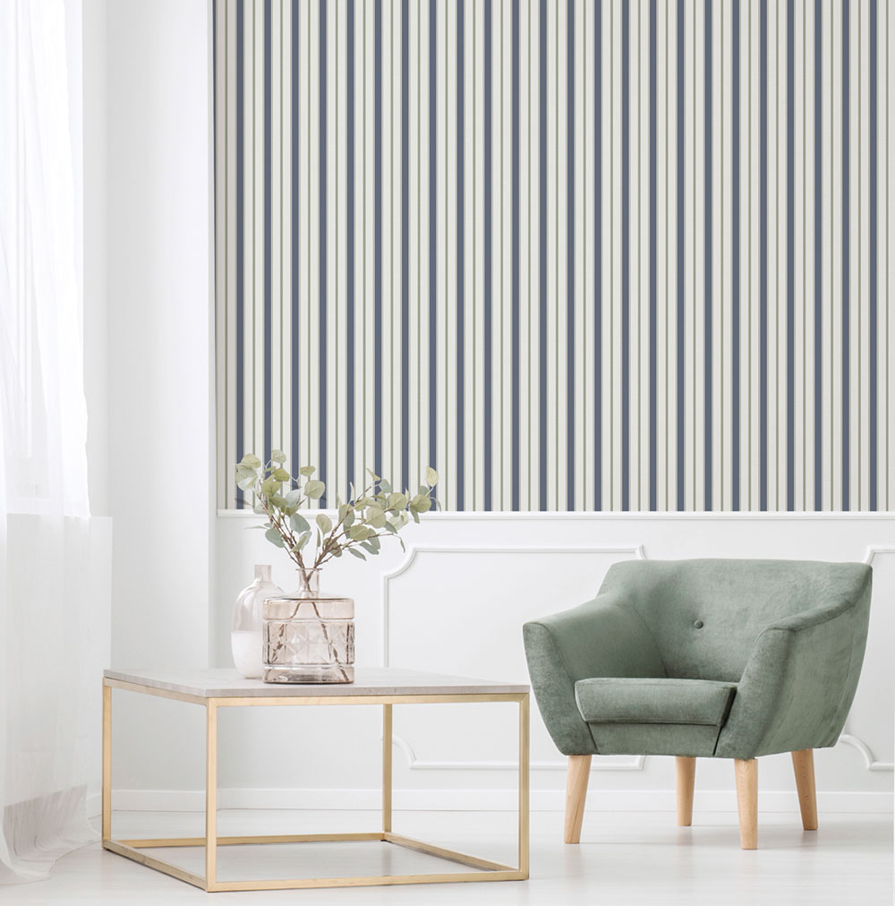 Vliestapete, blau-grün, Streifen,  9816-1, Essential Stripes, ICH Wallcoverings