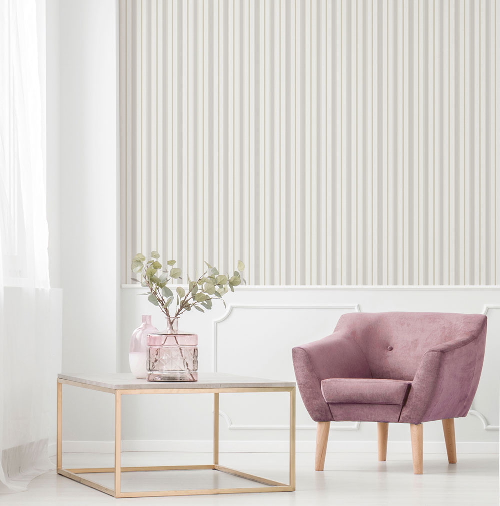 Vliestapete, grau-beige, Streifen,  9816-3, Essential Stripes, ICH Wallcoverings