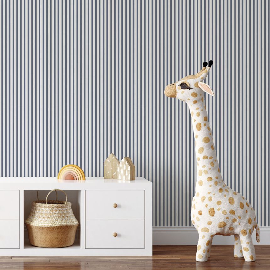 Vliestapete, blau-weiß, Streifen,  9817-1, Essential Stripes, ICH Wallcoverings