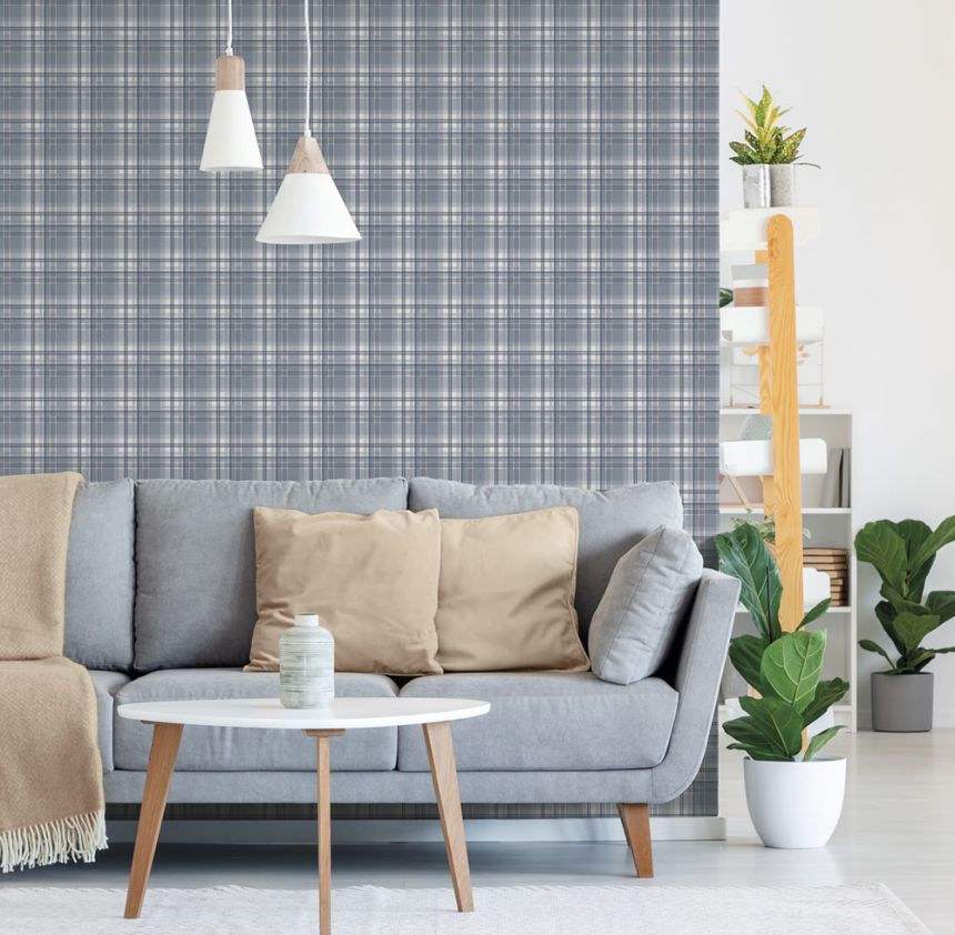 Vliestapete, blau, Würfel, kariert,  9819-1, Essential Stripes, ICH Wallcoverings