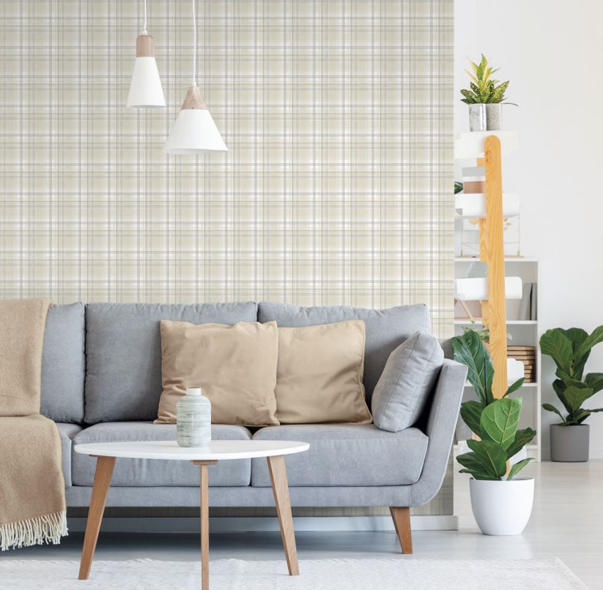 Vliestapete, beige, Würfel, kariert,  9819-2, Essential Stripes, ICH Wallcoverings