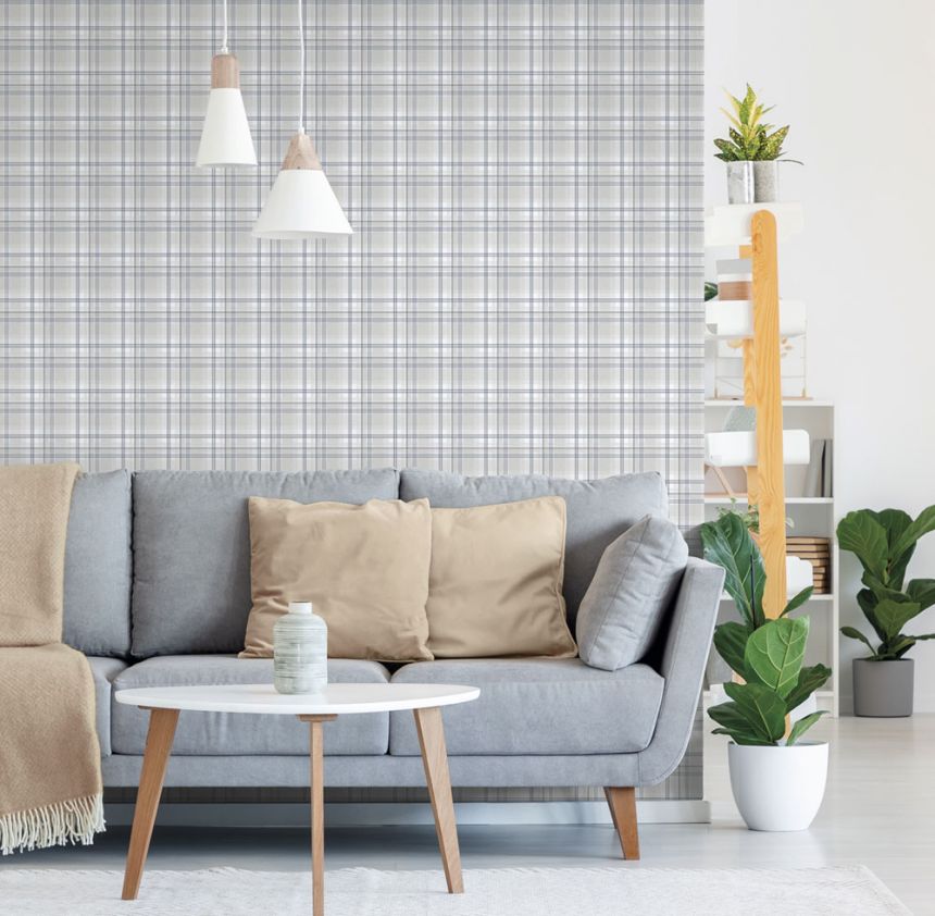 Vliestapete, blau-grau, Würfel, kariert,  9819-3, Essential Stripes, ICH Wallcoverings