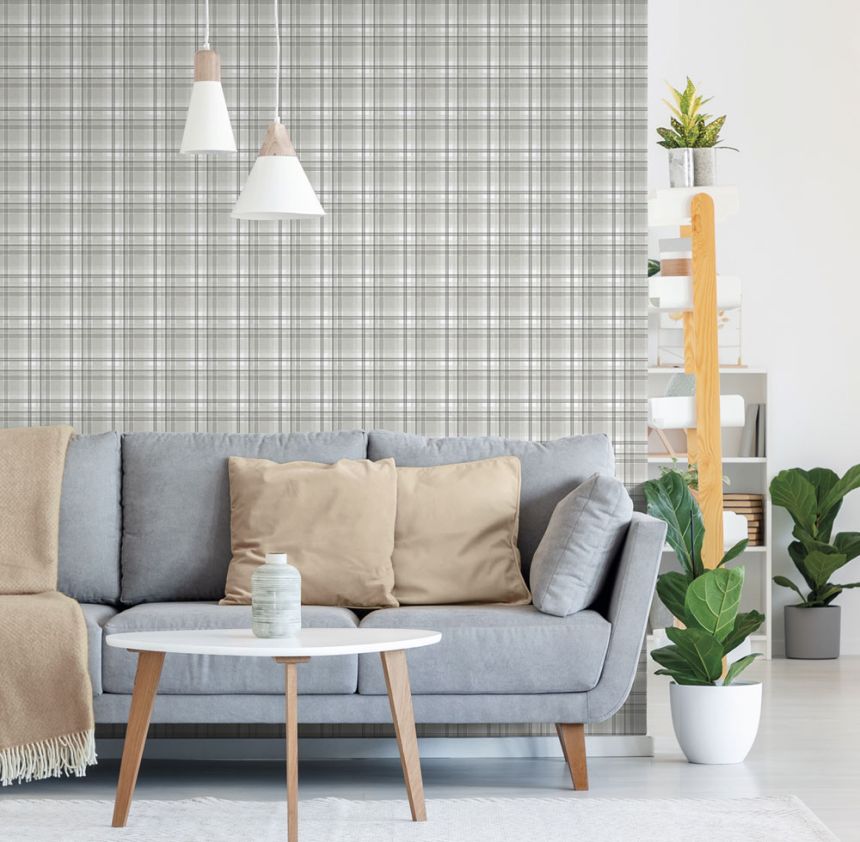 Vliestapete, grau, Würfel, kariert,  9819-4, Essential Stripes, ICH Wallcoverings