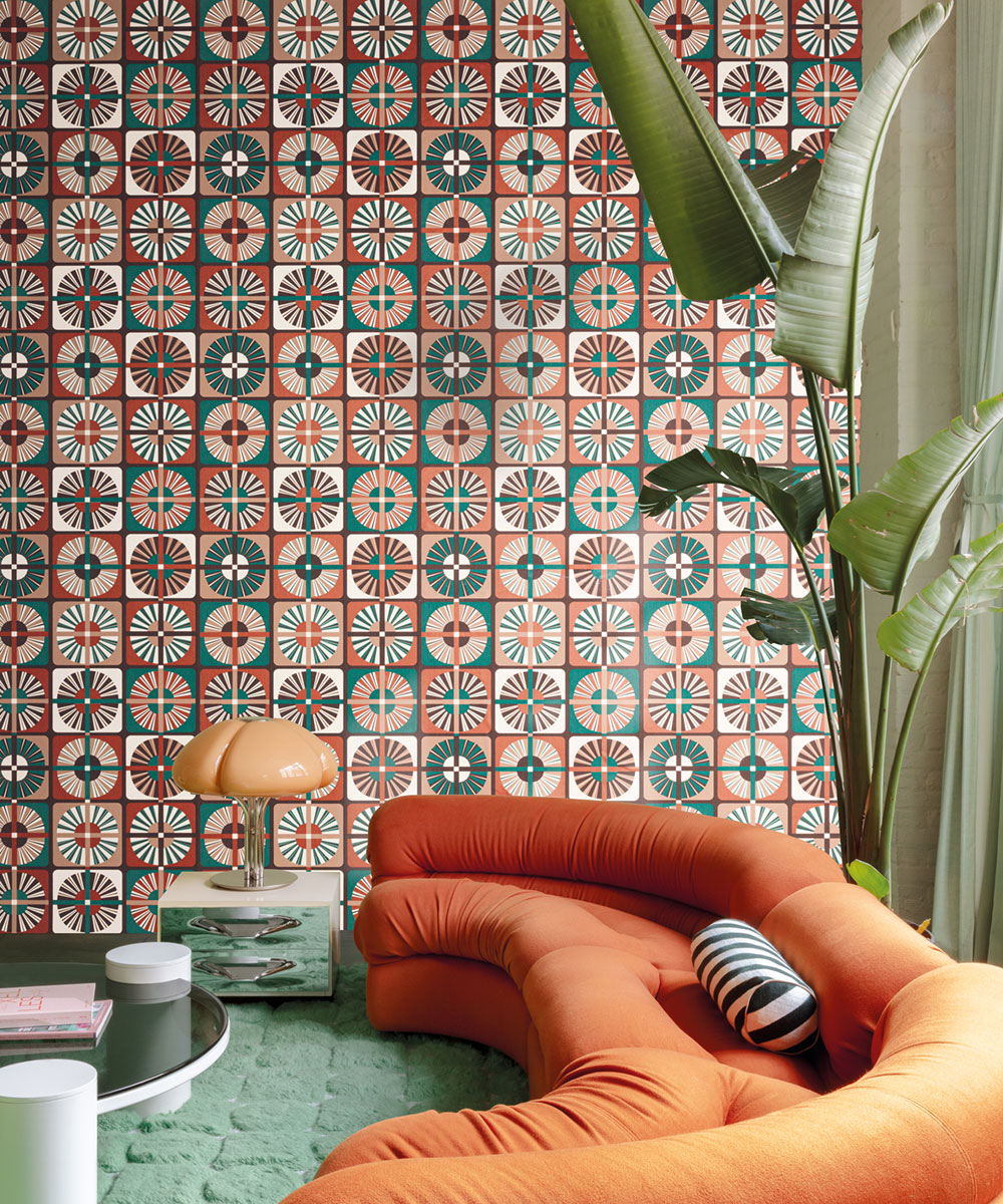 Vliestapete, grün-braun,  retro, ROC403, Rock, Masureel