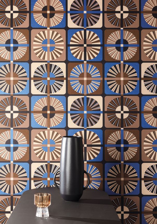 Vliestapete, braun-blau,  retro, ROC404, Rock, Masureel