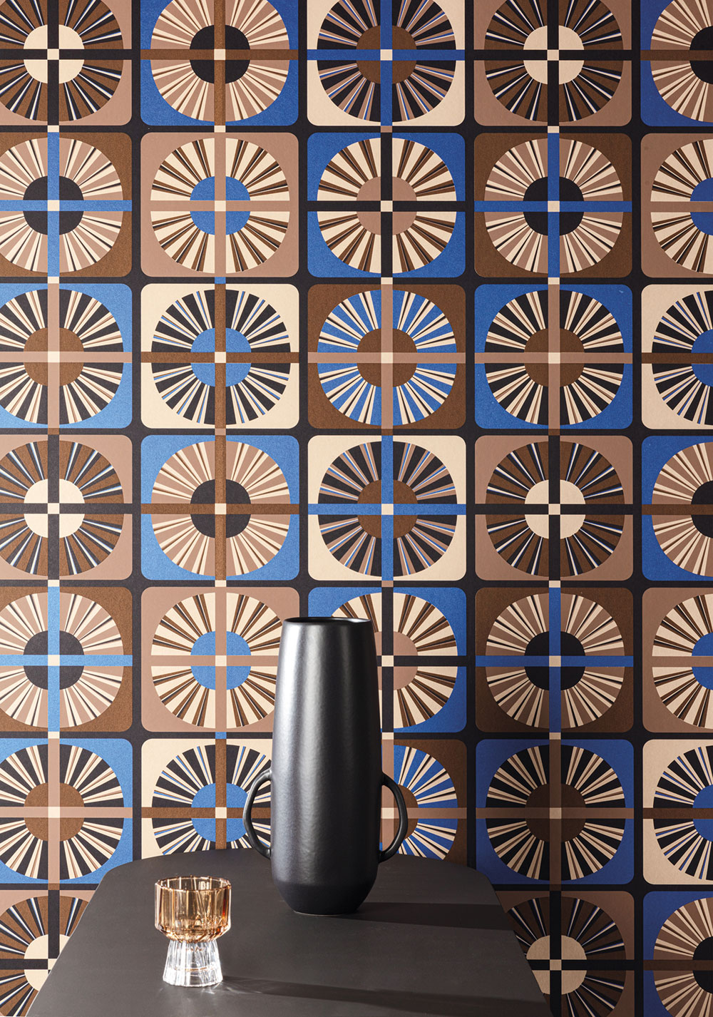 Vliestapete, braun-blau,  retro, ROC404, Rock, Masureel