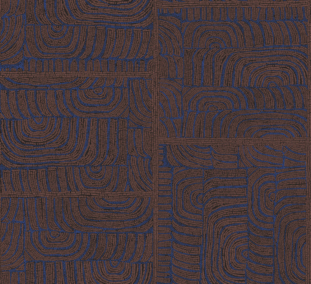 Geometrische Vliestapete, Ethnomuster, blau-braun, TER505, Terra, Masureel