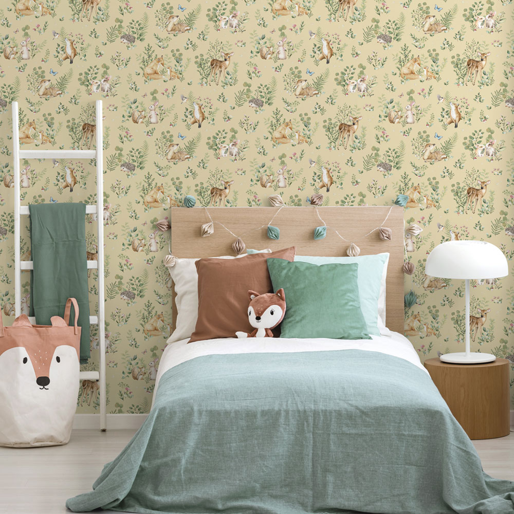 Ockerfarbene Kindertapete mit Tieren, 972-2, Mika,  ICH Wallcoverings