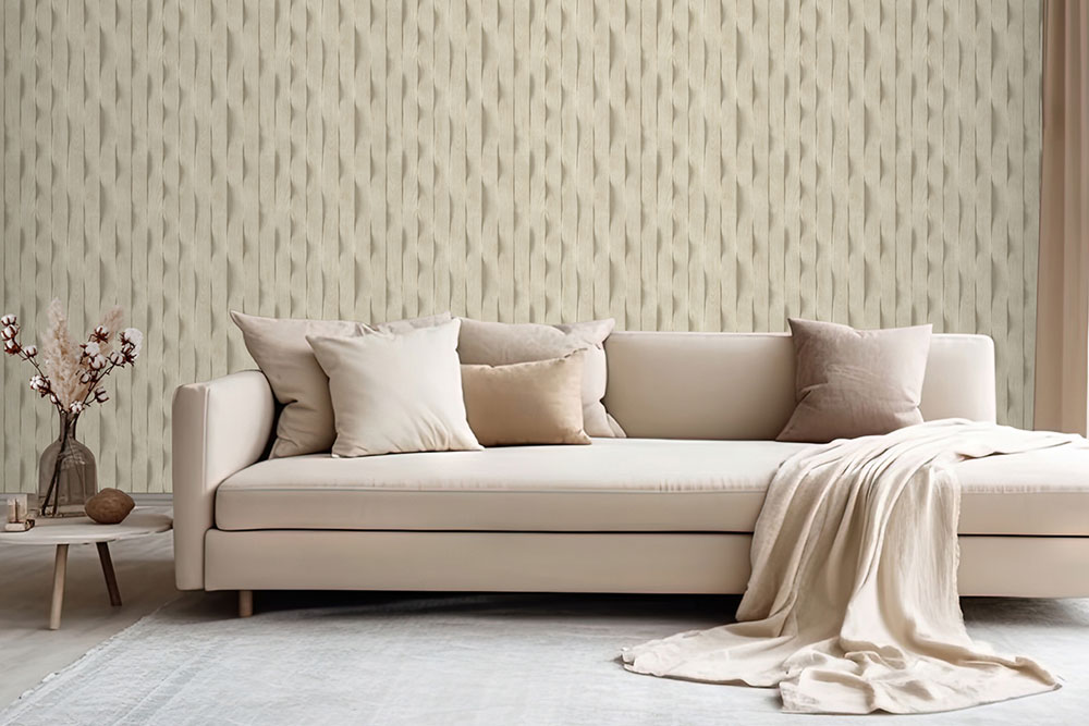 3D-Tapete in beiger Holzpaneel-Optik mit Lamellen, M75607, Brut, Ugépa