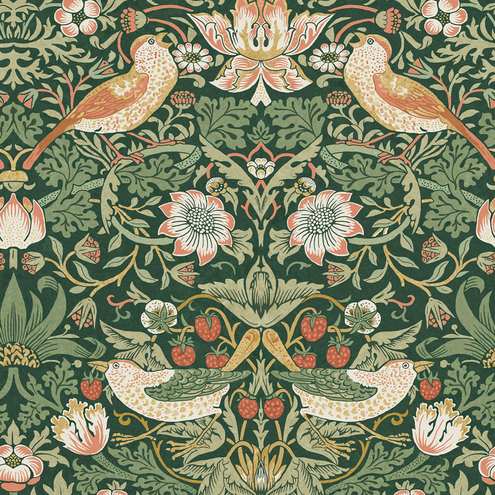 Vliestapete, grün, Blumen, Vögel, 124234, William Morris At Home