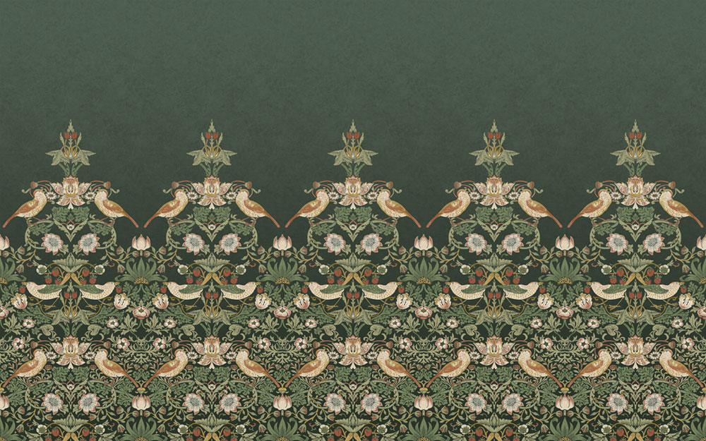 Vlies-Fototapete, grün, Blumen, Vögel, 125310, William Morris At Home