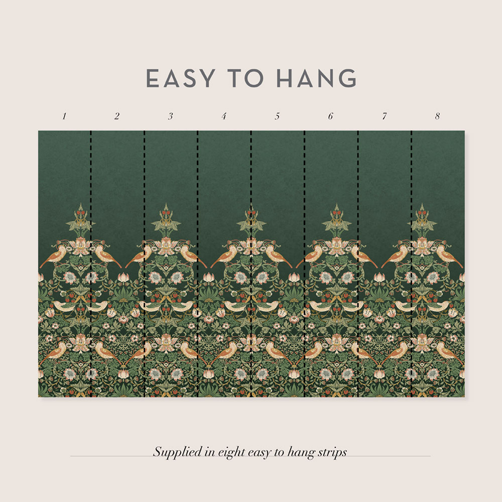 Vlies-Fototapete, grün, Blumen, Vögel, 125310, William Morris At Home