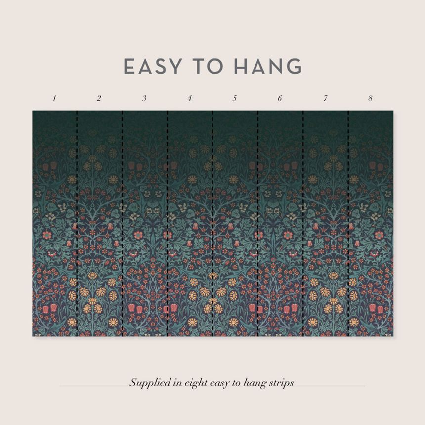 Vlies-Fototapete, blau, Blumen, Vögel, 125328, William Morris At Home