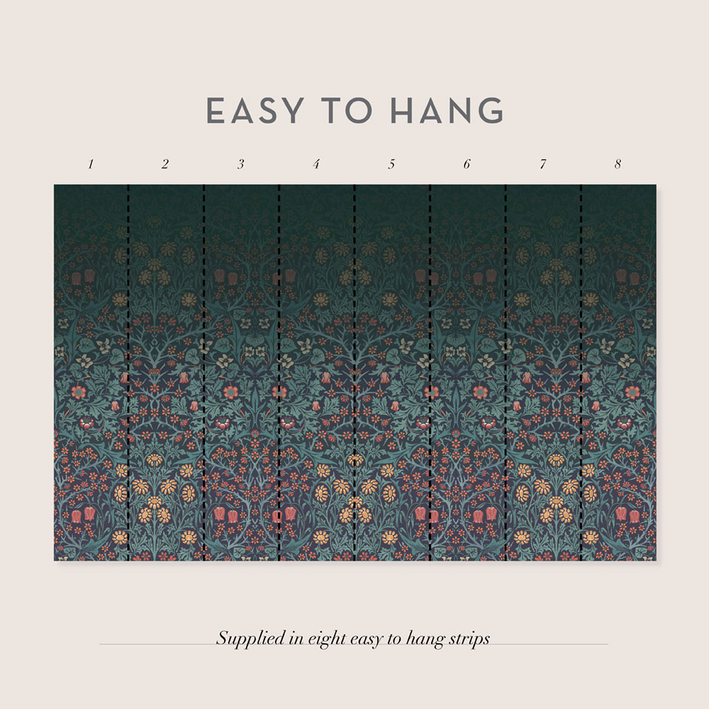 Vlies-Fototapete, blau, Blumen, Vögel, 125328, William Morris At Home