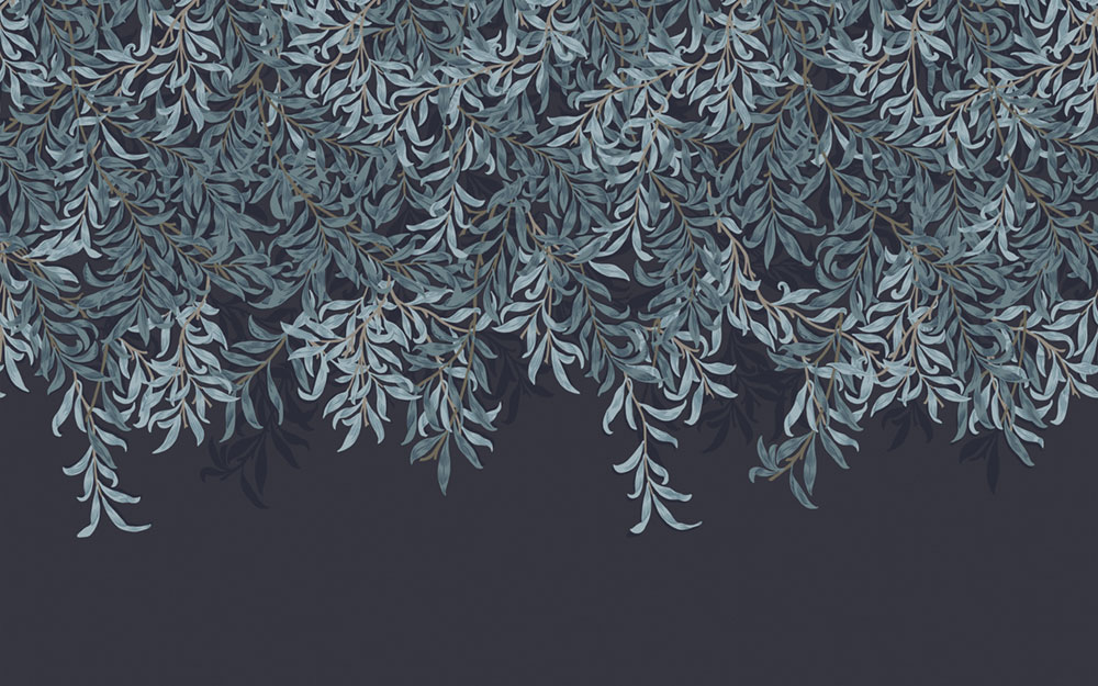 Vlies-Fototapete, blau, Zweige, Blätter, 125382, William Morris At Home