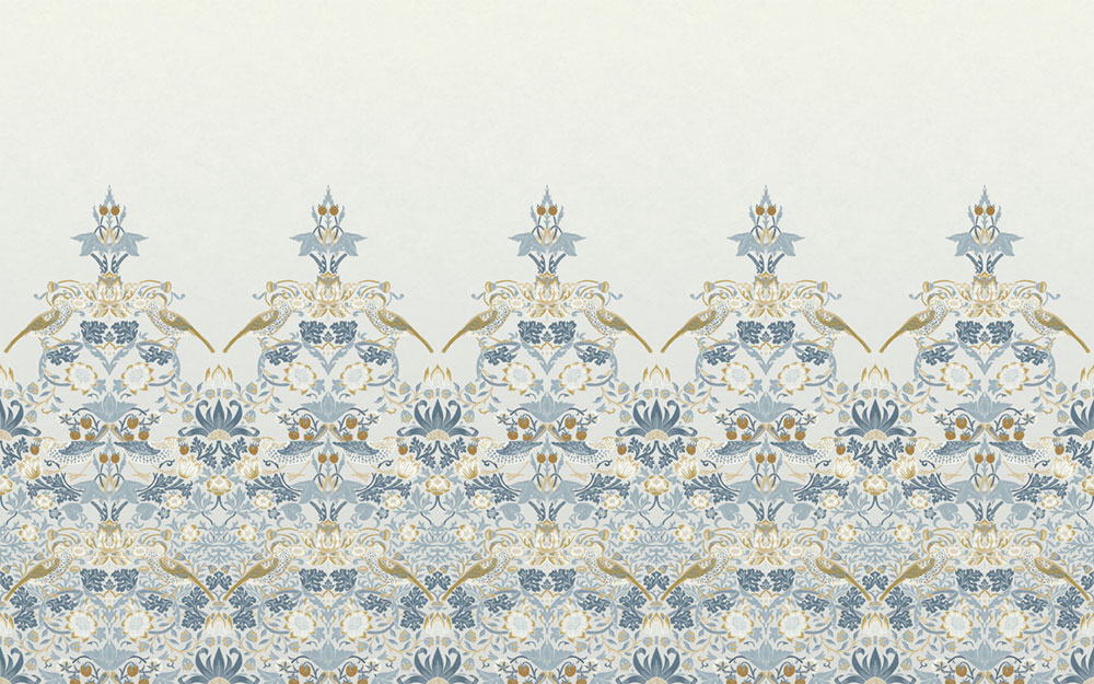 Vlies-Fototapete, blau, Blumen, Vögel, 125319, William Morris At Home