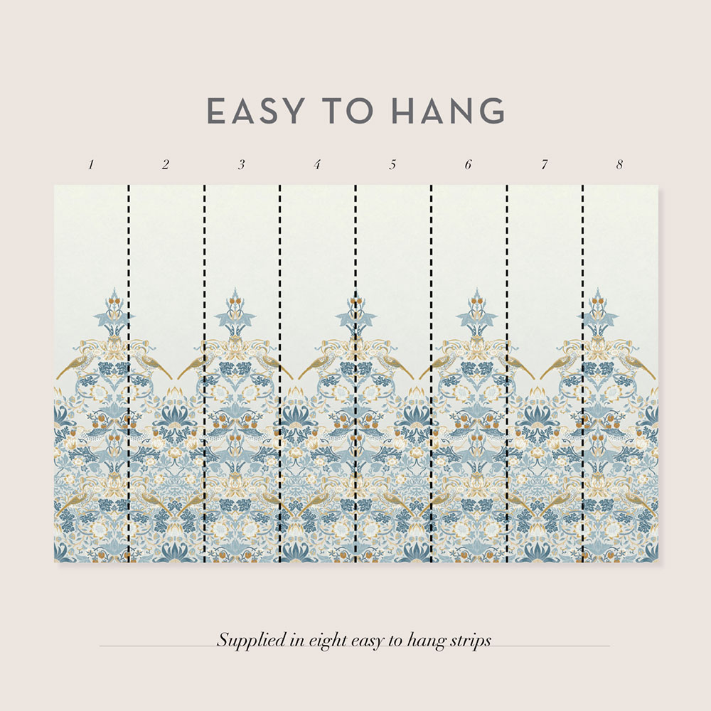 Vlies-Fototapete, blau, Blumen, Vögel, 125319, William Morris At Home